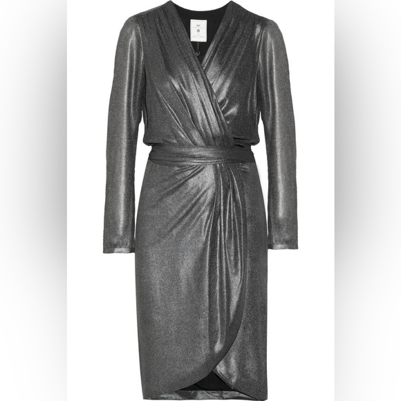 Day Birger Et Mikkelsen Metallic Chiffon Wrap Dress Size 42 (US 10/12) Party - Picture 1 of 6